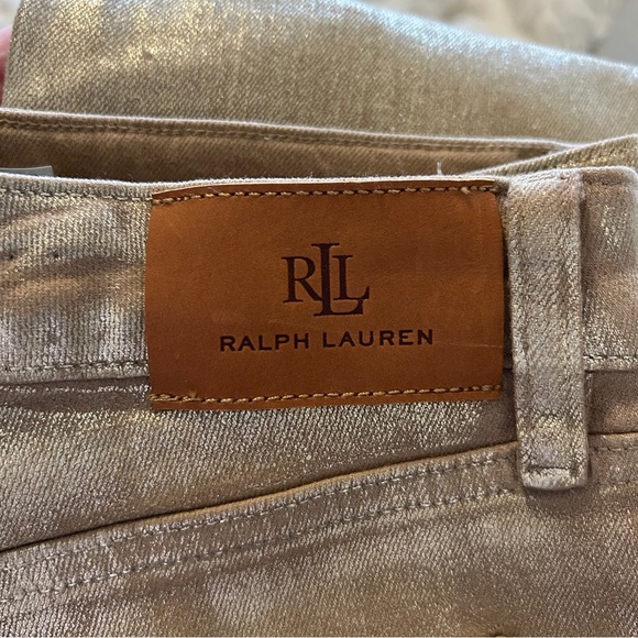 Lauren Ralph Lauren Gold Metallic Sparkle Jeans - Picture 7 of 8